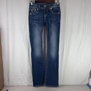 Miss Me Jeans Womens 25 Bootcut Mid Rise Leopard Fleur De Lis DK296 35 Inseam